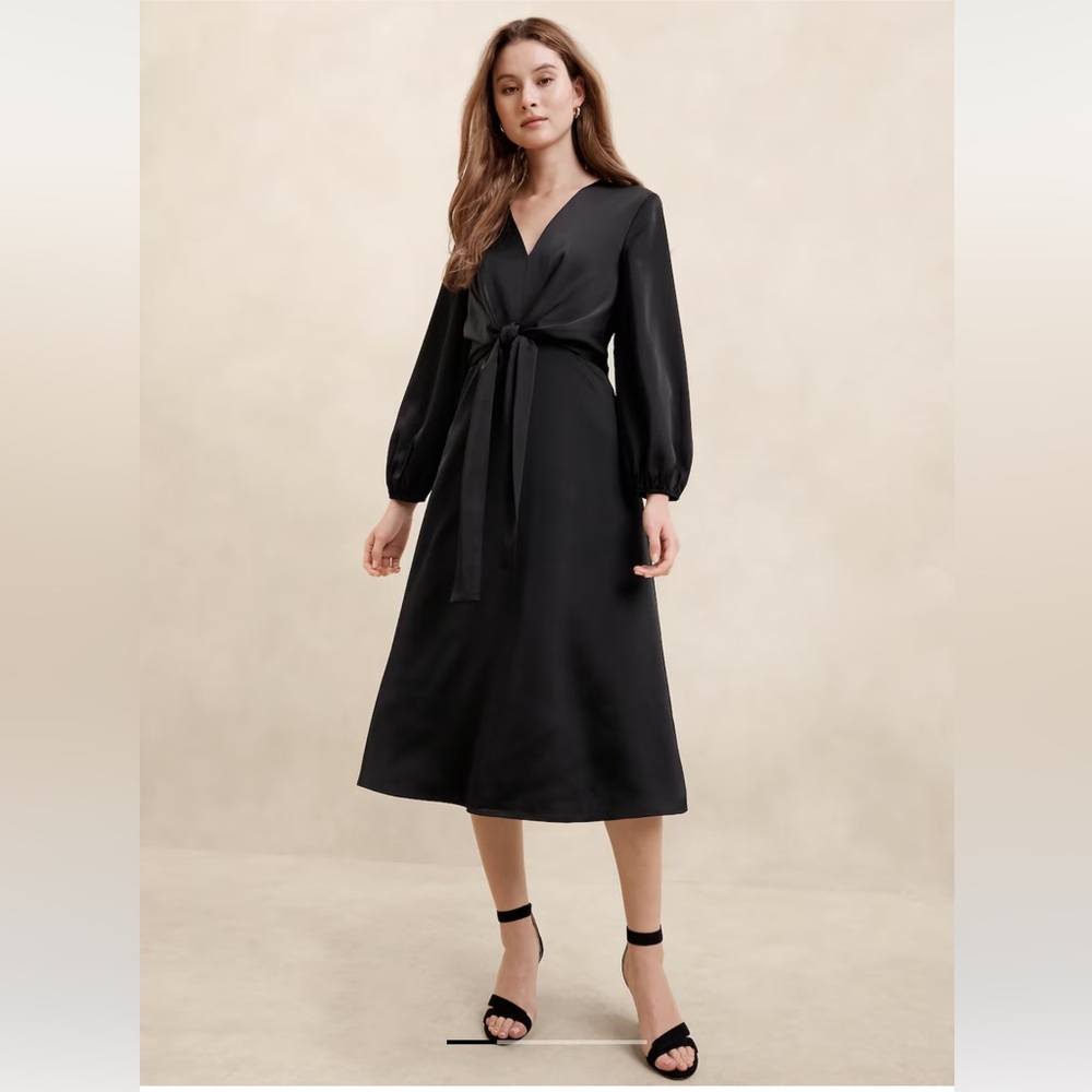 SATIN TIE-FRONT MIDI DRESS